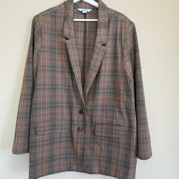 Old Navy Plaid Relaxed Blazer Suit Jacket Plus Size XXL Brown Neutral Academia - Picture 2 of 9